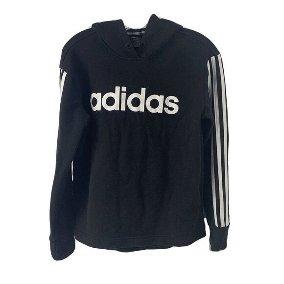 Adidas Hoodie Black Three Stripe Logo Medium - Picture 1 of 7